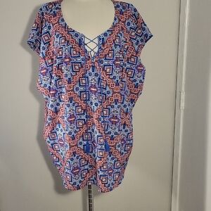 Liz Clairborne Geometric Print Women's Top - Blue and Red